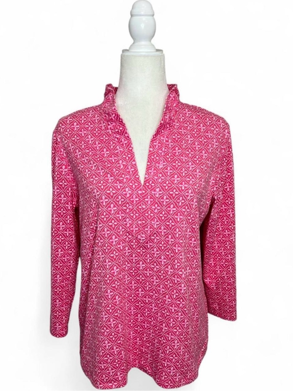 J.McLaughlin Kate Ruffle Top In A Pink Floral Print.